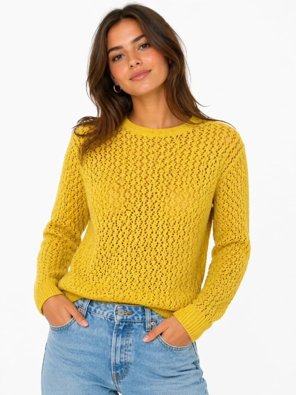 COMPANIA FANTASTICA Yellow Cropped Knit Sweater Medium